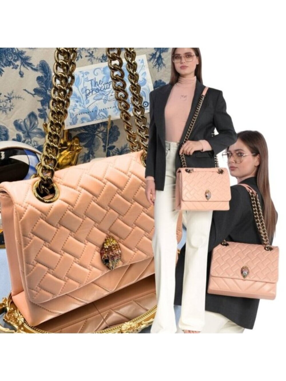 🆕 KURT GEIGER LONDON 🧿 NWOT Large Kensington Long Flap East West Bag, Peach
